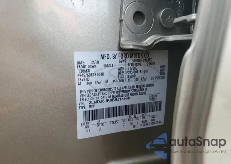 2011 Lincoln Mkx from USA, damaged, VIN 2LMDJ6JK0BBJ13949